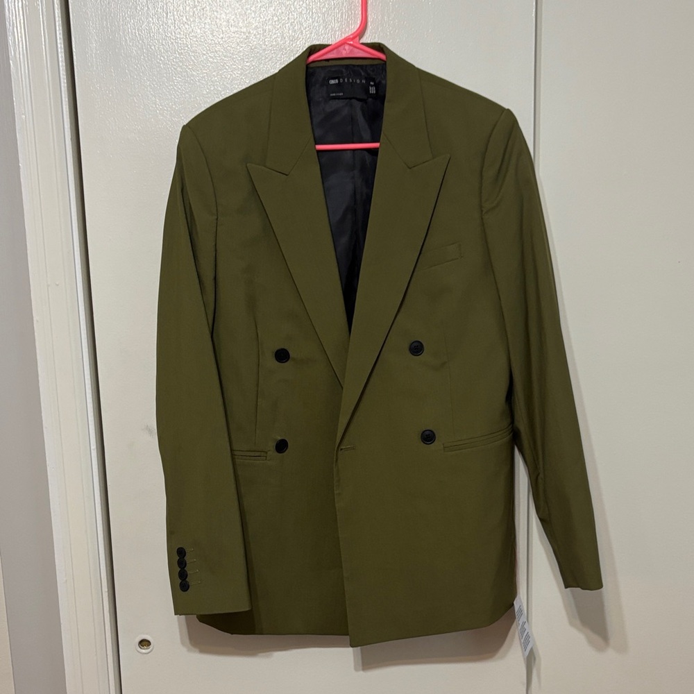 NWT ASOS Double-Breasted Olive Green Blazer Sz 34 Regular